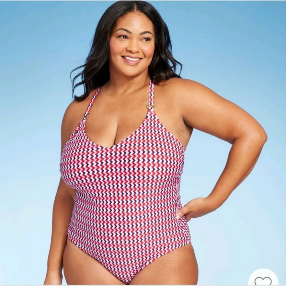 Kona Sol Pink Red Chevron One-Piece Swimsuit